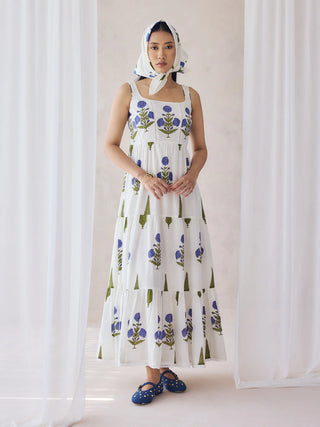 Off White Floral Print Maxi Dress