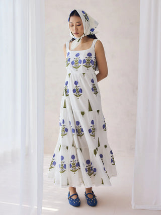 Off White Floral Print Maxi Dress