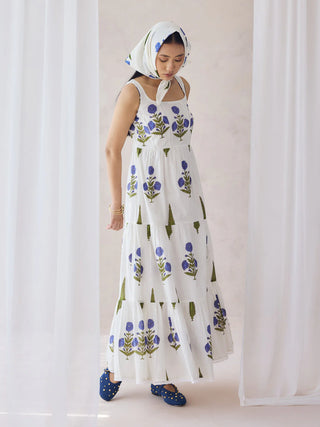 Off White Floral Print Maxi Dress
