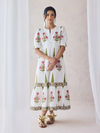 Off White Pink Floral Print Maxi Dress