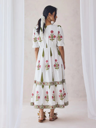 Off White Pink Floral Print Maxi Dress