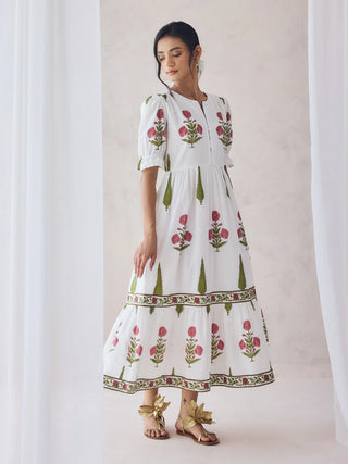 Off White Pink Floral Print Maxi Dress