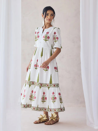 Off White Pink Floral Print Maxi Dress