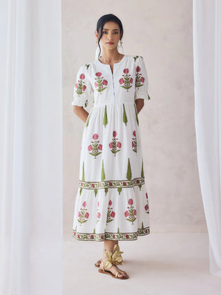 Off White Pink Floral Print Maxi Dress