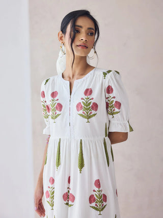 Off White Pink Floral Print Maxi Dress
