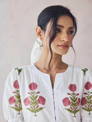 Off White Pink Floral Print Maxi Dress
