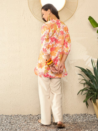 Off White Rayon Blend Floral Print Co-Ord Set