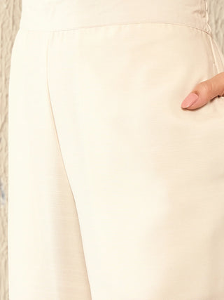 Off White Rayon Blend Floral Print Co-Ord Set