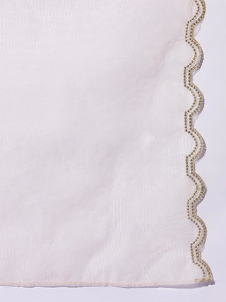 Off White Viscose Chanderi Embroidered A Line Suit Set with Dupatta