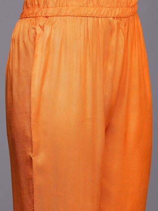 Orange Leheriya Zari Embroidered Silk Georgette Kurta with Shatoon Botton and a Silk Chiffon Dupatta