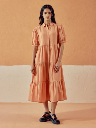 Solid Orange Lenin Midi Dress