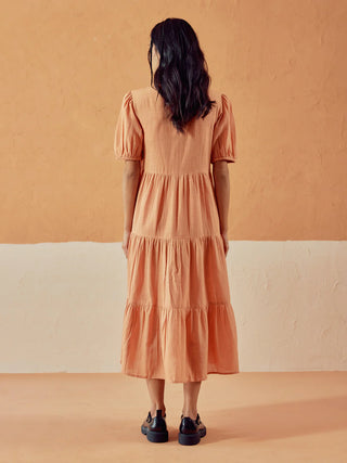 Solid Orange Lenin Midi Dress