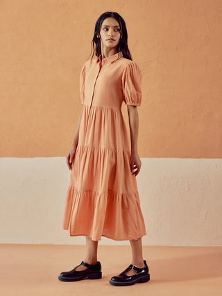 Solid Orange Lenin Midi Dress