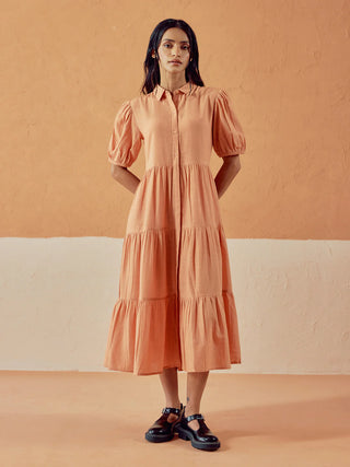 Solid Orange Lenin Midi Dress