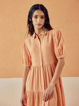 Solid Orange Lenin Midi Dress