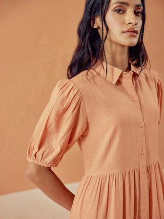 Solid Orange Lenin Midi Dress