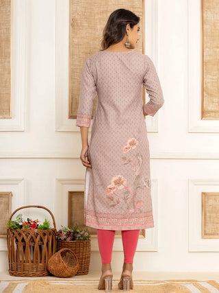 Peach Cotton Ethnic Motif Woven Design, Digital Print & Zari Detailing A Line Kurta