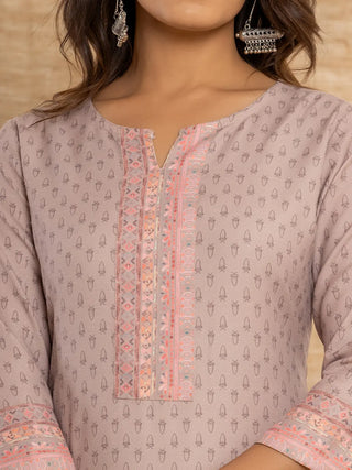 Peach Cotton Ethnic Motif Woven Design, Digital Print & Zari Detailing A Line Kurta