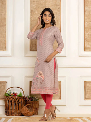 Peach Cotton Ethnic Motif Woven Design, Digital Print & Zari Detailing A Line Kurta