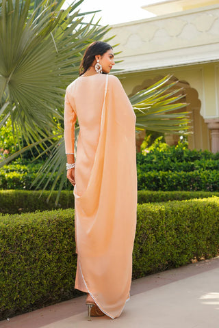 Peach Cotton Blend Floral Embroidered Suit Set with Dupatta