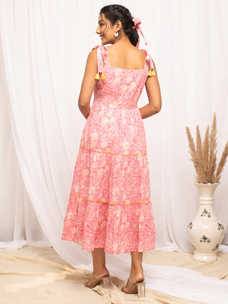 Cotton Peach Floral Print Dress