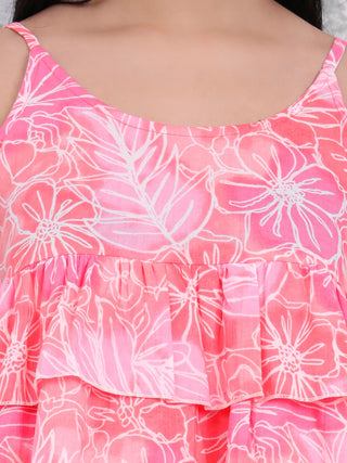 Pink Cotton 3 Layer Printed Sleeveless Top