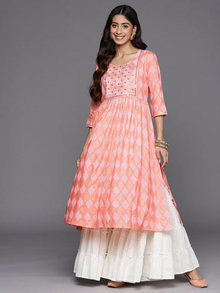 Pink Embroidered Silk Party Wear A Line Kurta