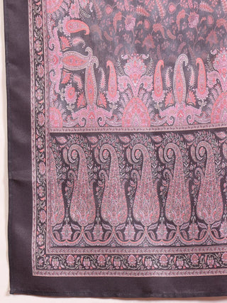 Pink & Grey Wool Blend Ethnic Print Suit Set with Wool Dupatta