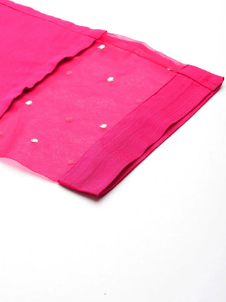 Fuchsia Art Silk Yoke Embroidered Kurta with Dupatta and Silk Blend Bottom