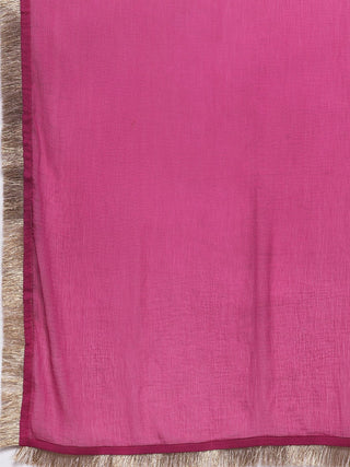 Pink Cotton Blend Bandhani Print Suit Set with Silk Chiffon Dupatta