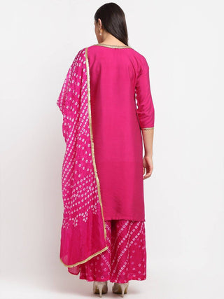 Pink  Suit Set with Bandhani Palazzo and Dupatta