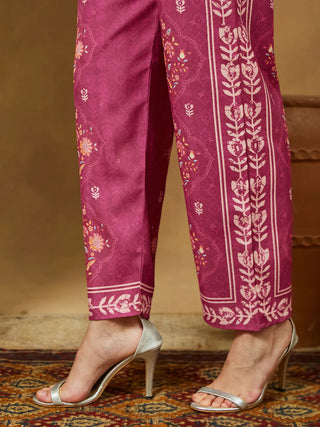 Pink Cotton Blend Floral Print Suit Set with Chanderi Blend Dupatta