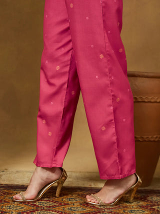 Pink Cotton Floral Print Anarkali Shape Suit Set with Chanderi Blend Dupatta