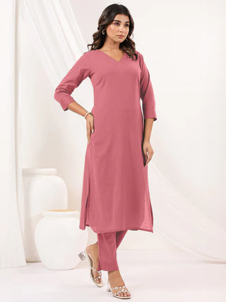 Pink Pure Cotton Solid Kurta Bottom Set