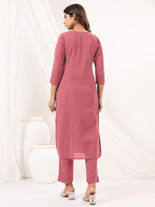 Pink Pure Cotton Solid Kurta Bottom Set