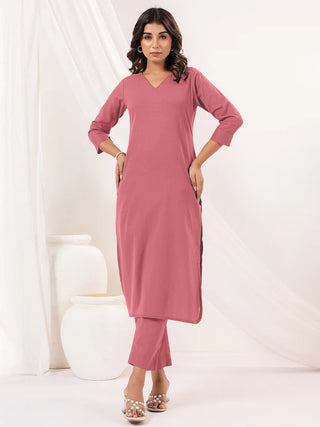 Pink Pure Cotton Solid Kurta Bottom Set