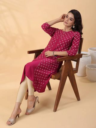 Pink Crepe Foil Print A Line Kurta