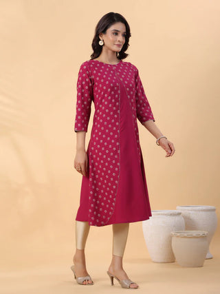 Pink Crepe Foil Print A Line Kurta