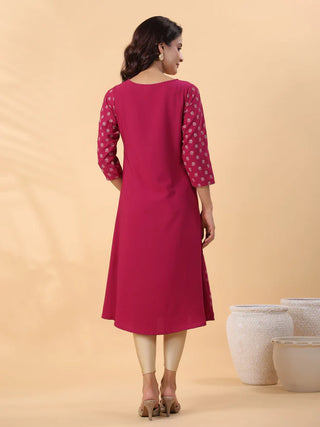 Pink Crepe Foil Print A Line Kurta