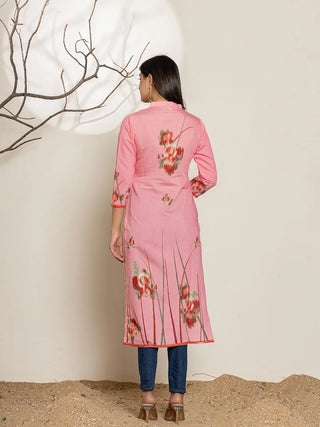 Pink Silk Blend Digital Floral Printed Kurta