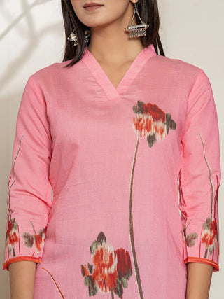 Pink Silk Blend Digital Floral Printed Kurta