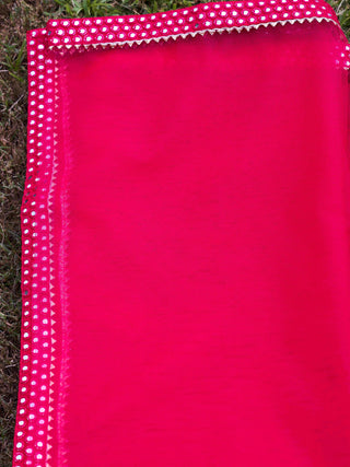 Crimson, Pink Silk Blend Mirror Embroidered A Line Alia Cut Suit Set with Net Dupatta