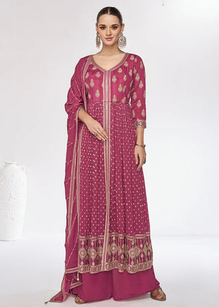 Pink Chinon Silk Embroidered Suit Set with Dupatta