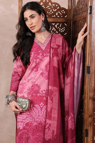 Pink Rayon Blend Ethnic Motif Printed Straight Shape Suit Set with Dupatta