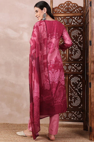 Pink Rayon Blend Ethnic Motif Printed Straight Shape Suit Set with Dupatta