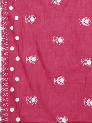 Magenta Cotton Floral Embroidered Suit Set with Dupatta