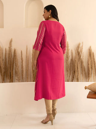 Pink Crepe Silk Foil Print A Line Kurta