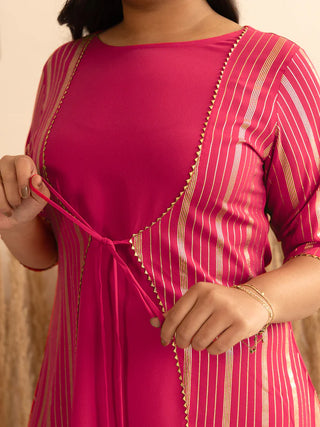 Pink Crepe Silk Foil Print A Line Kurta