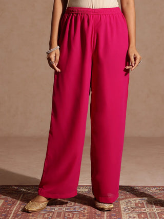 Pink Georgette Embellished Foil Print Open Tiered Kurta Bottom Set