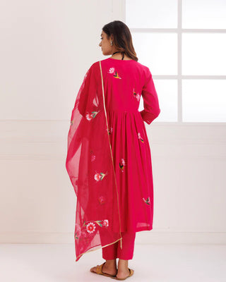 Organza Pink Hand Painted Suit Set with Dupatta